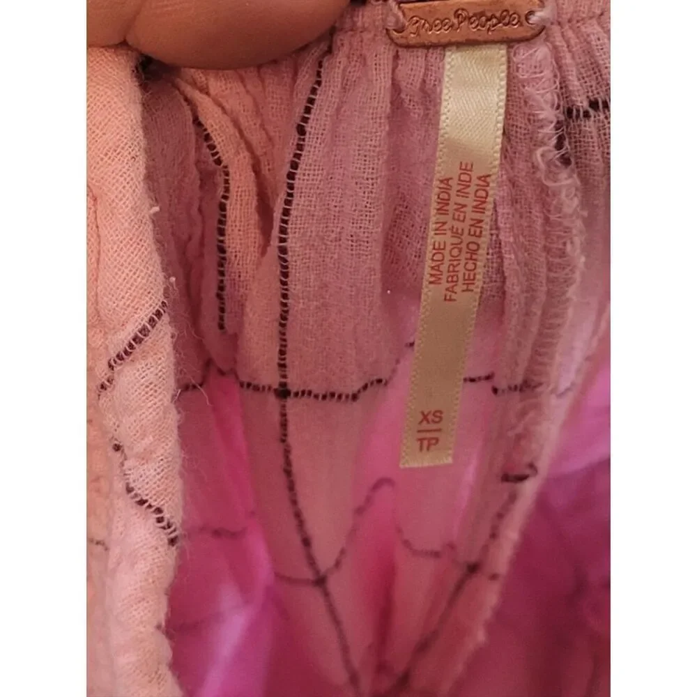 Free People Lunar Cove Women’s Pink Check Flowy Pants with Side Slits Size XS